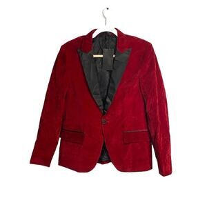 Men's Red Velvet Blazer with Black Satin Lapel